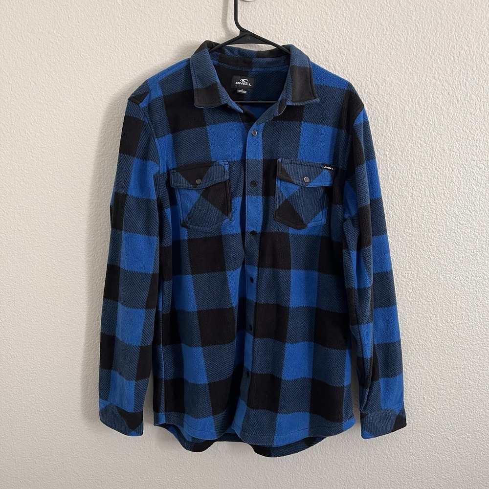O'Neill Men's Large Button Shirt Flannel Plaid Skater Black Blue Snap Button - Picture 3 of 6